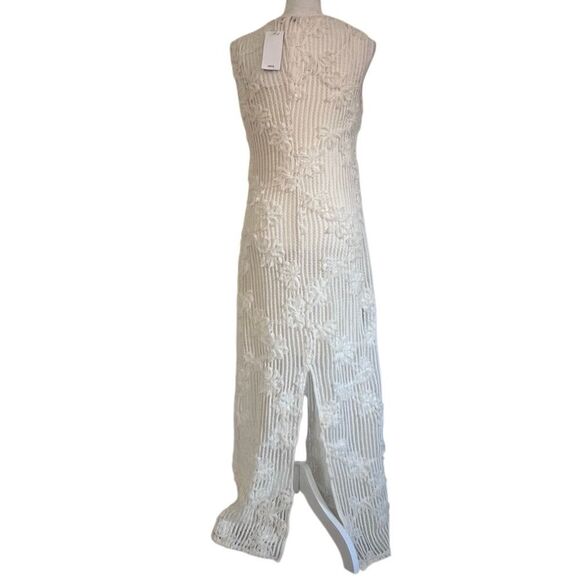 Mango Floral Appliqué Open Stitch Dress Ecru Large NEW - Picture 5 of 11